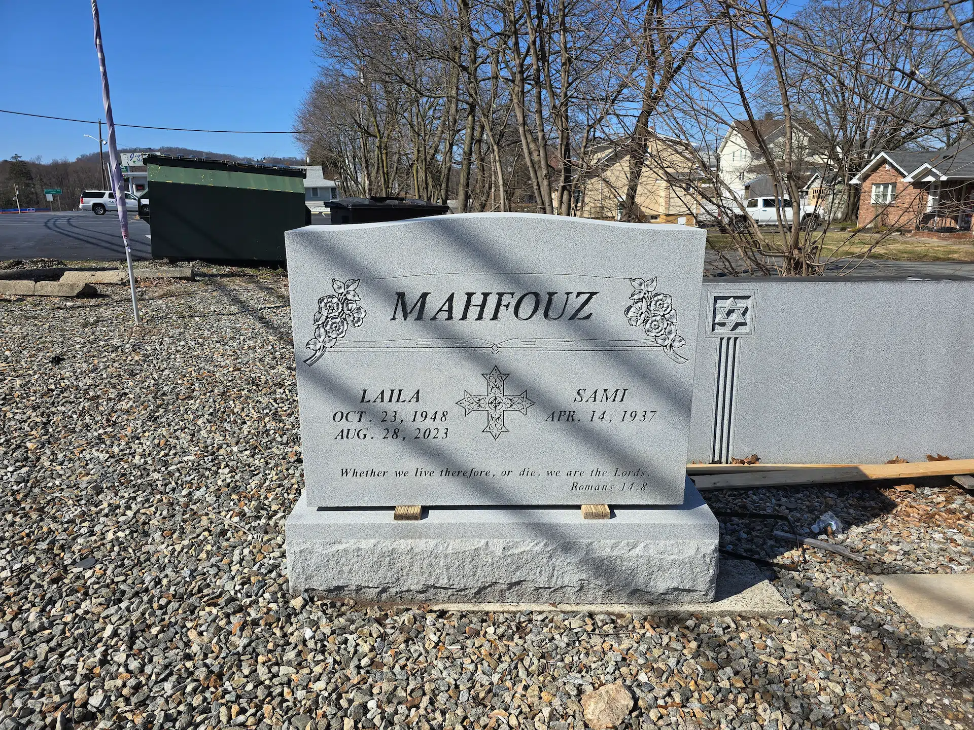 Granite Flat Headstone / Marker hand-carved by Single Marker Designs in NJ — image 1